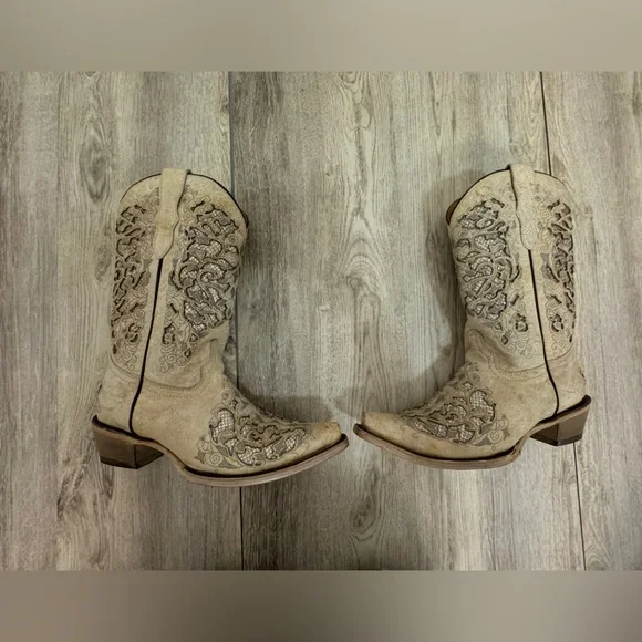 Corral Teen’s white glittered inlay snip toe cowboy boot - Picture 5 of 8